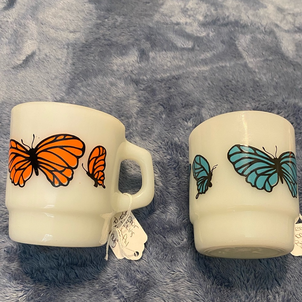 Vintage Anchor Hocking Monarch Butterfly set of two